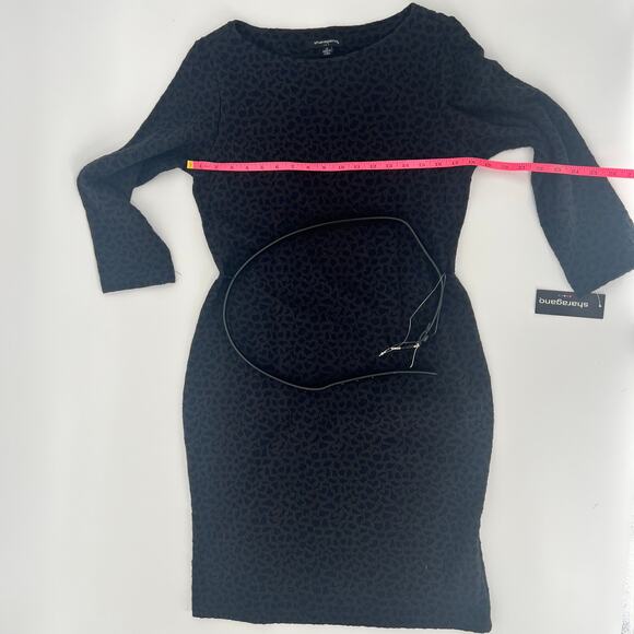 Sharagano Navy & Grey Spotted Long Sleeve Belted Dress 12 - Picture 8 of 10